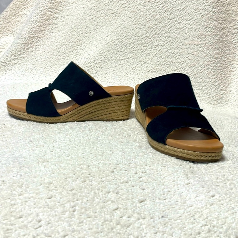 UGG Black Suede Eirene Wedge Sandals - Women's Size 7.5 Like New